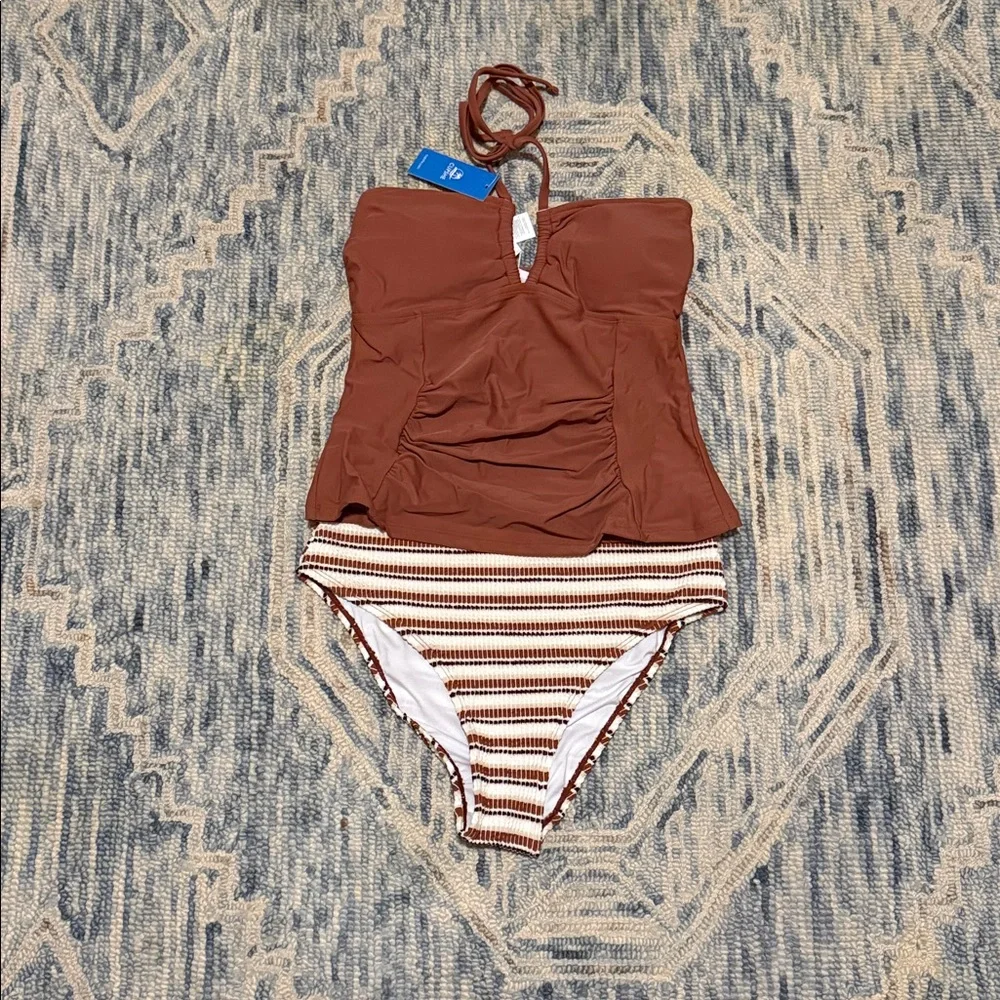 CUPSHE Women’s Happy Current Striped Tankini Set Size Medium